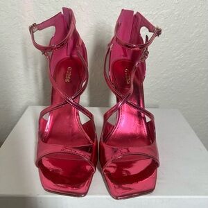 GUESS Metallic Fuchsia Cross-Strap High Heel Sandals